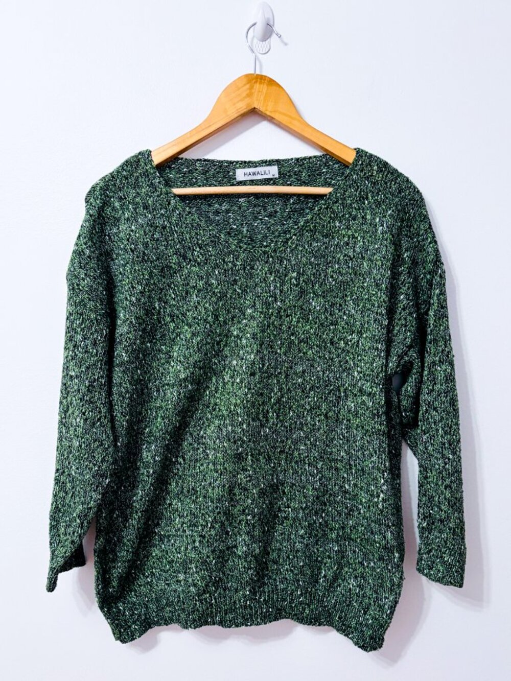 HAWALILI Green Marled Knit V-Neck Relaxed Fit Pullover Sweater Medium